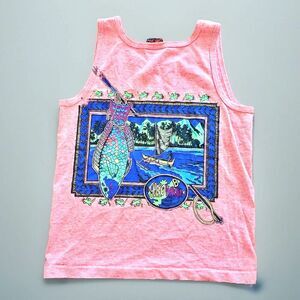 Vintage Gecko Surfer Hawaii Tank Top Mens Small Pink Made In USA 80s